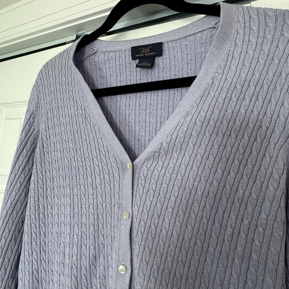 Brooke’s Brothers Brothers 346 cable-knit cardigan Women’s size L light purple - Picture 4 of 5